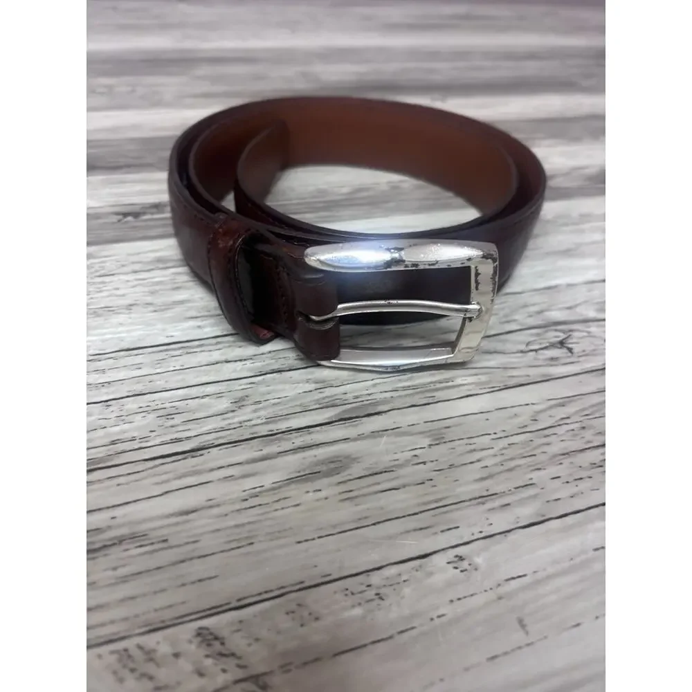 Brighton Mens Brown Leather Belt Size 34 Silver Buckle Genuine Leather USA